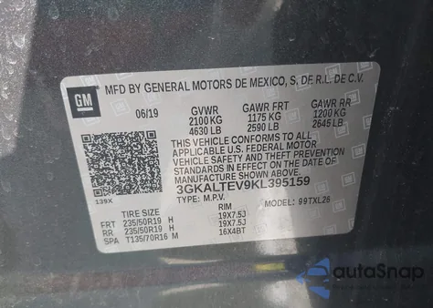 2019 GMC Terrain Sle z USA, uszkodzony, nr VIN 3GKALTEV9KL395159